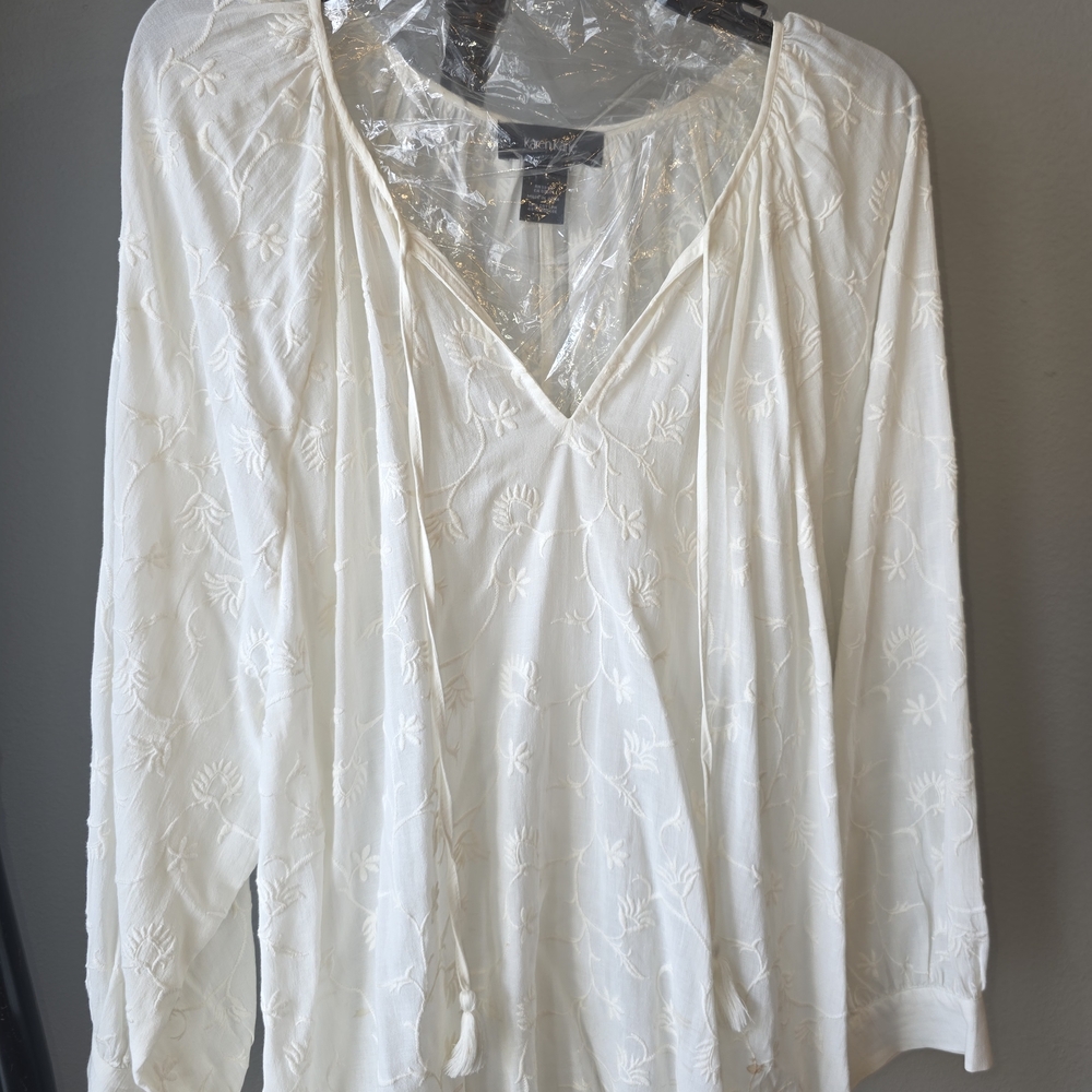 Karen Kane White Embroidered Blouse